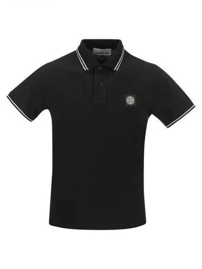 Stretch Cotton Pique Short Sleeve Polo Shirt Black - STONE ISLAND - BALAAN 2