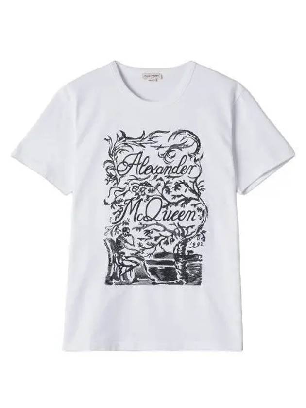 Front embroidered short sleeve t shirt white black - ALEXANDER MCQUEEN - BALAAN 1