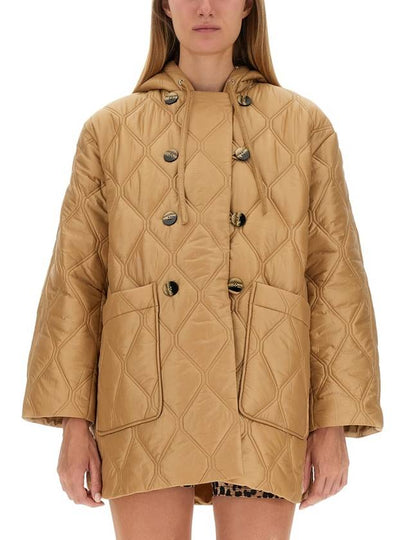 Shiny Quilt Hooded Jacket Beige - GANNI - BALAAN 2