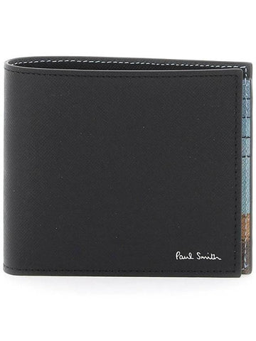 Men's Signature Striped Balloon Leather Half Wallet Black - PAUL SMITH - BALAAN 1