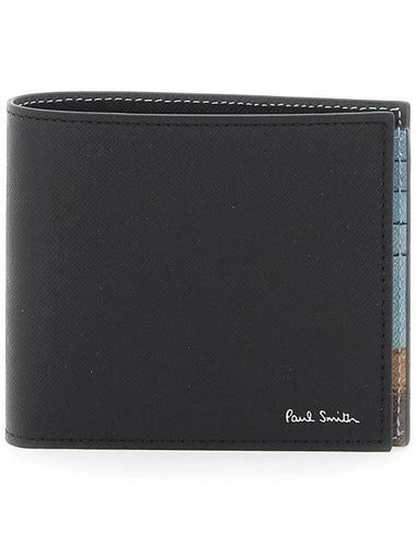 Men's Signature Striped Balloon Leather Half Wallet Black - PAUL SMITH - BALAAN 1