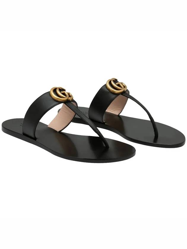 Women's GG Marmont T Strap Leather Flip Flops Black - GUCCI - BALAAN 3