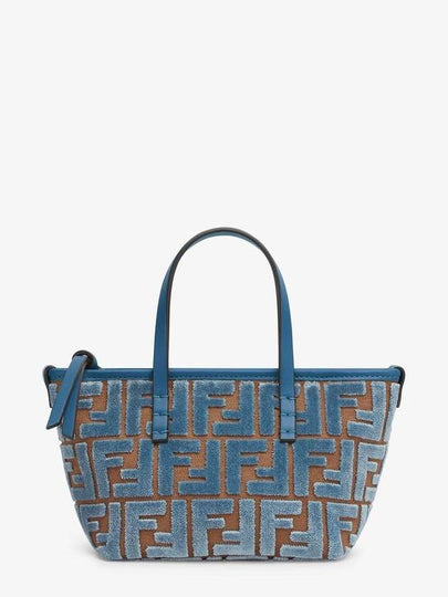 Roll FF Jacquard Velvet Tote Bag Light Blue - FENDI - BALAAN 2