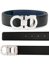 Double Gancini Reversible Leather Belt Black Fiore Blue - SALVATORE FERRAGAMO - BALAAN 2