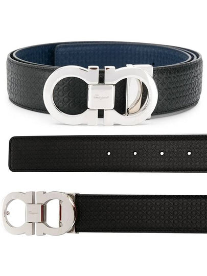 Double Gancini Reversible Leather Belt Black Fiore Blue - SALVATORE FERRAGAMO - BALAAN 2