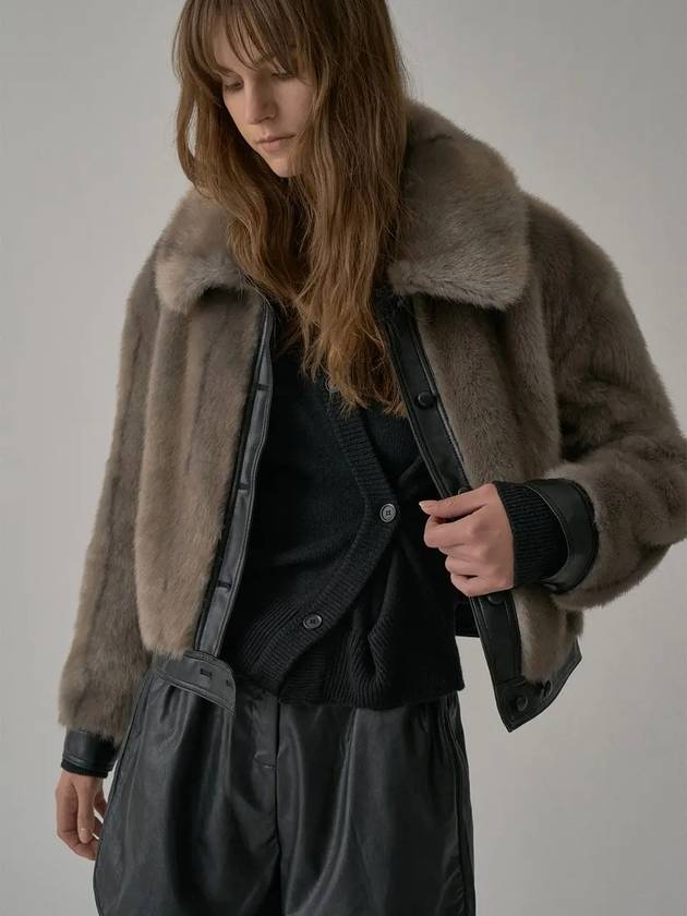 Leather Line Fur Jacket Grey - LESEIZIEME - BALAAN 3