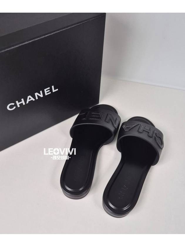 Stitched Lettering Logo Slippers Slide Sandals Black 36 G39988 - CHANEL - BALAAN 2