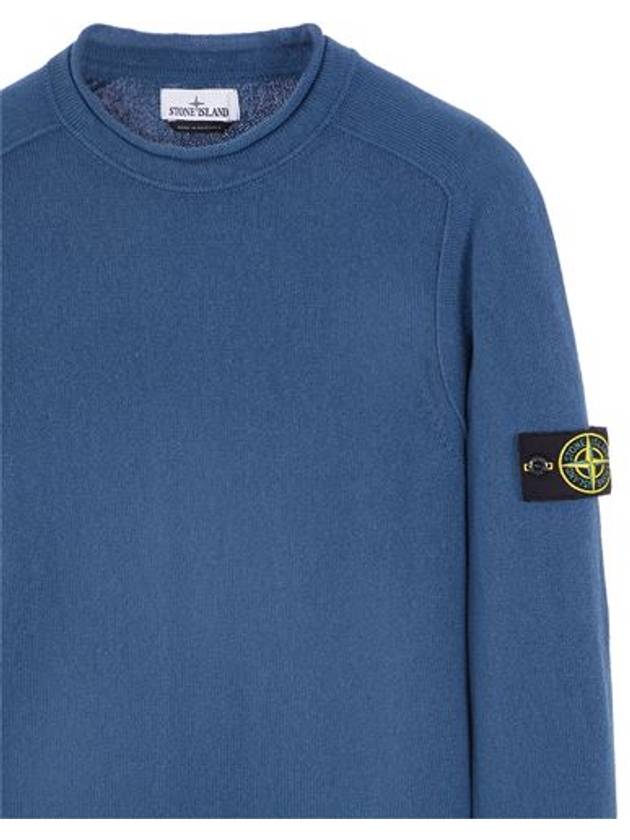 Men's Waffen Patch Crew Neck Raw Cotton Knit Top Blue - STONE ISLAND - BALAAN 4