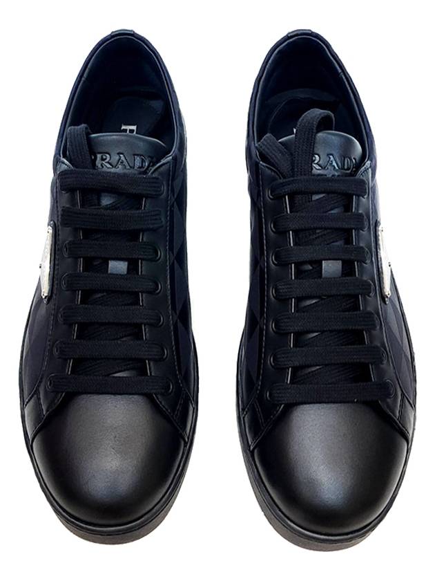 Triangle Logo Leather Re-Nylon Low Top Sneakers Black - PRADA - BALAAN 5