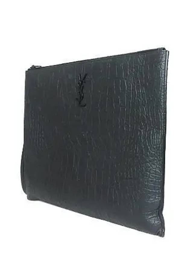 667691 Black leather crocodile pattern tablet case clutch bag - SAINT LAURENT - BALAAN 2