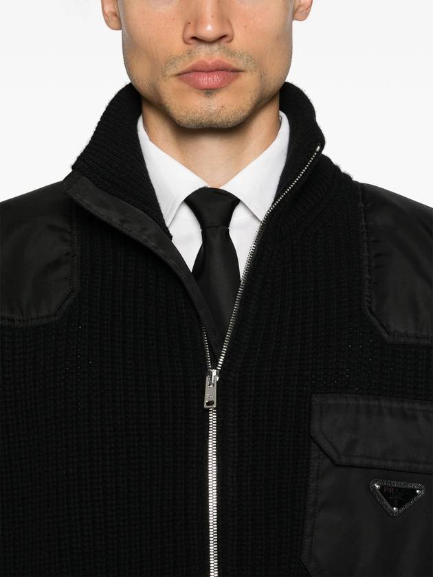 Wool cashmere zip up cardigan black - PRADA - BALAAN 6