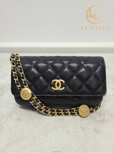 Used luxury goods Lewis It Black caviar gold coin chain shoulder crossbag with built in chip - CHANEL - BALAAN 1