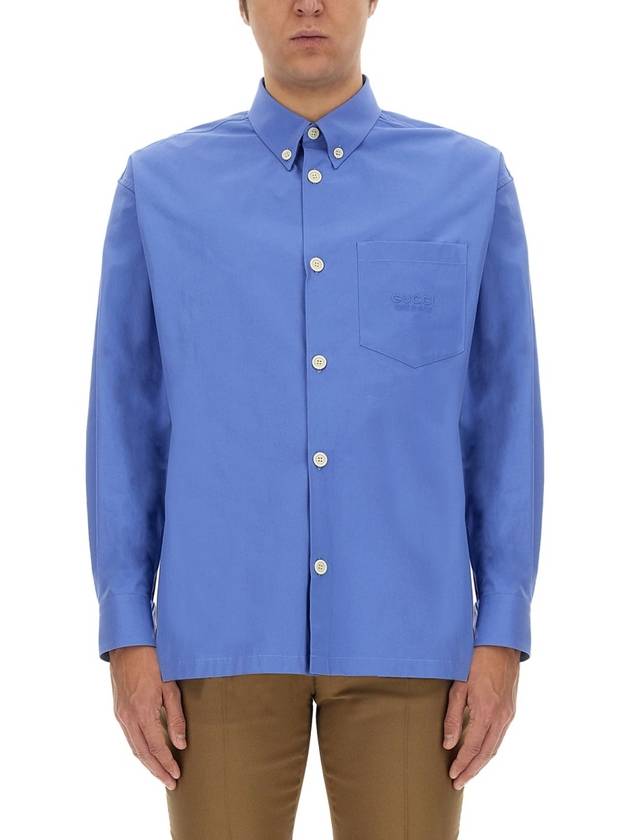 Embroidered Cotton Shirt Blue Boutique 770291ZAPC54544 - GUCCI - BALAAN 2