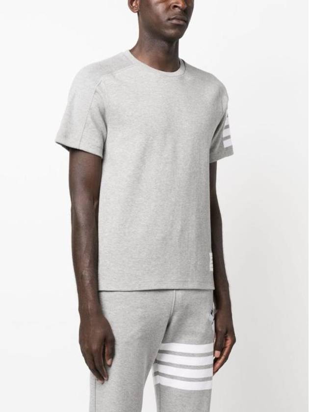 4-Bar Striped Cotton Short Sleeve T-Shirt Light Grey - THOM BROWNE - BALAAN 4