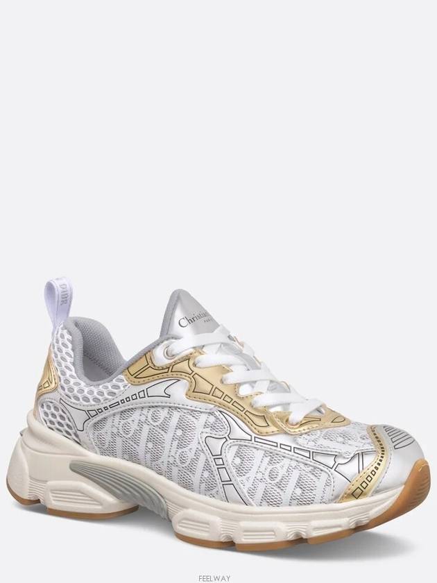 Vibe White Mesh Printed Oblique Motif Low Top Sneaker Gold Silver - DIOR - BALAAN 2