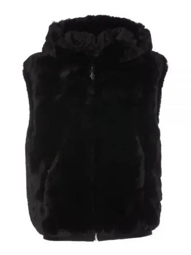 State Bunny Fur Hooded Vest Black - MOOSE KNUCKLES - BALAAN 2