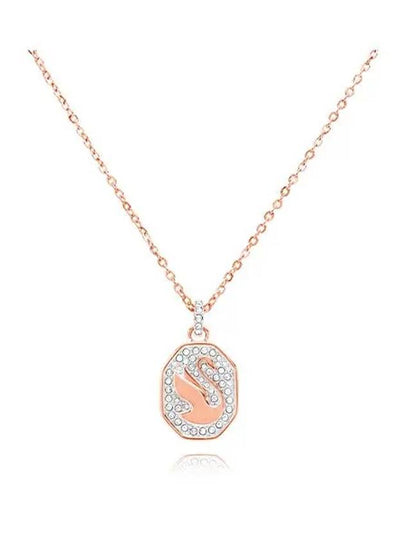 Swan Octagon Emblem Pendant Long Necklace Rose Gold - SWAROVSKI - BALAAN 2