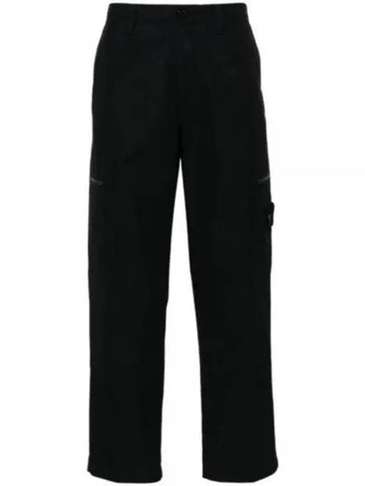 Regular Fit Cargo Cotton Canvas Straight Pants Black - STONE ISLAND - BALAAN 2