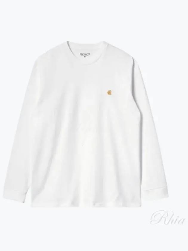 Men's Chase Mini Embroid Logo Long Sleeve T-Shirt White - CARHARTT WIP - BALAAN 2