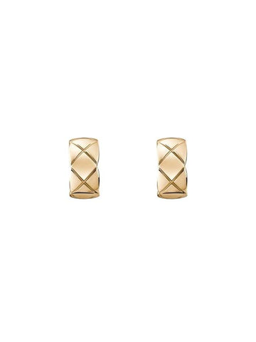 Coco Crush Earrings Quilted Motif 18K Beige Gold - CHANEL - BALAAN 1