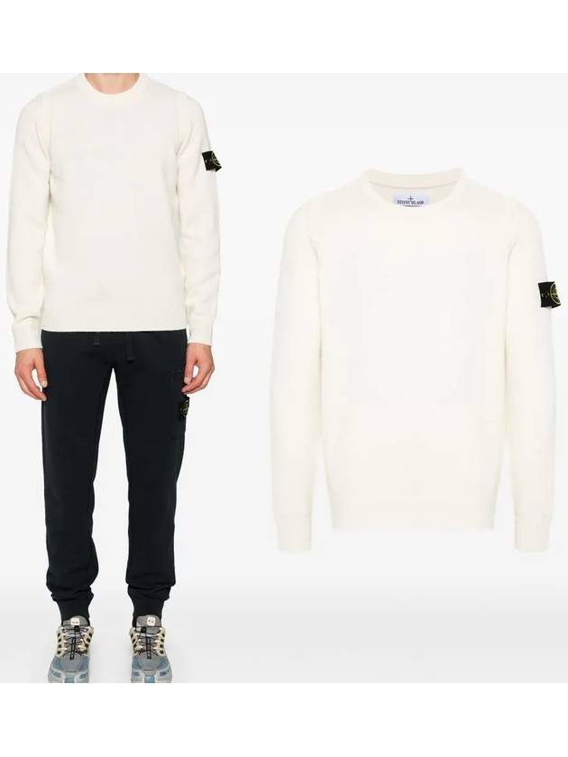 Logo Patch Lambswool Crewneck Knit Top Natural - STONE ISLAND - BALAAN 2