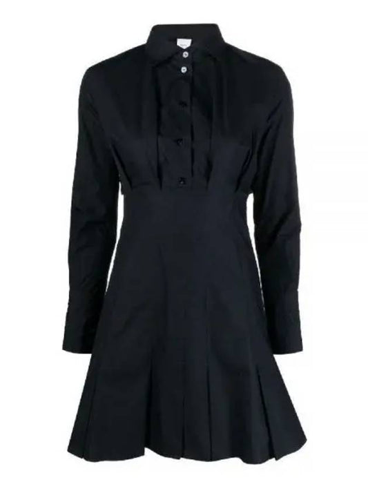 Pleated Summer Poplin Cotton Short Dress Black - PATOU - BALAAN 1
