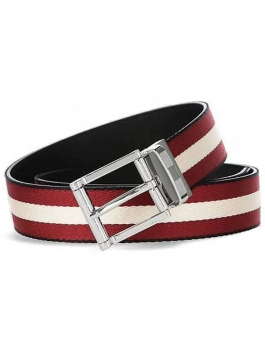 Taylan Stripe Reversible Belt Black Red - BALLY - BALAAN 2