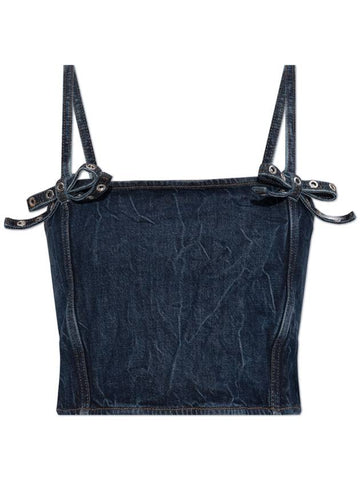 Ganni Denim Top With Straps, Women's, Navy Blue - GANNI - BALAAN 1