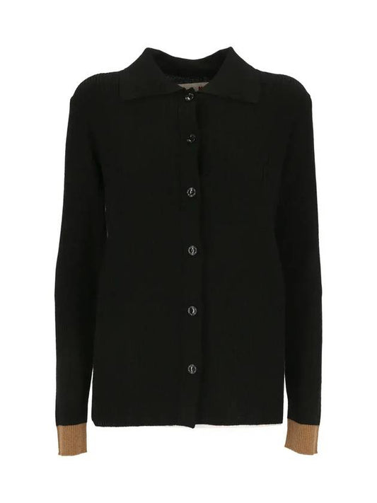 Contrast Cuff Button Wool Cardigan Black - MARNI - BALAAN 1