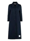 Women's Double Face Tech Round Collar Cotton Overcoat Navy - THOM BROWNE - BALAAN 2