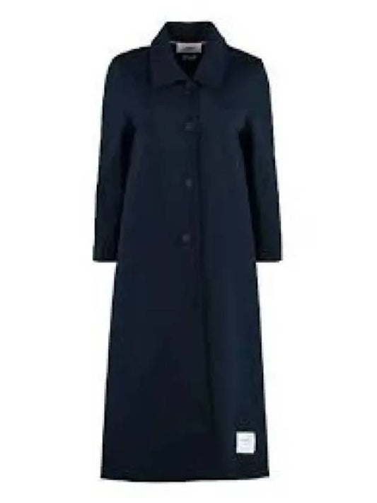 Women's Double Face Tech Round Collar Cotton Overcoat Navy - THOM BROWNE - BALAAN 2