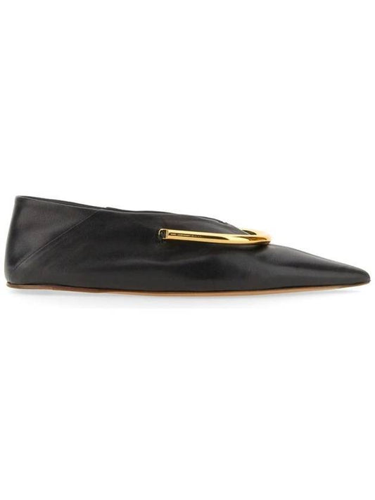 Women's Metal Detail Leather Ballerina Black - JIL SANDER - BALAAN.