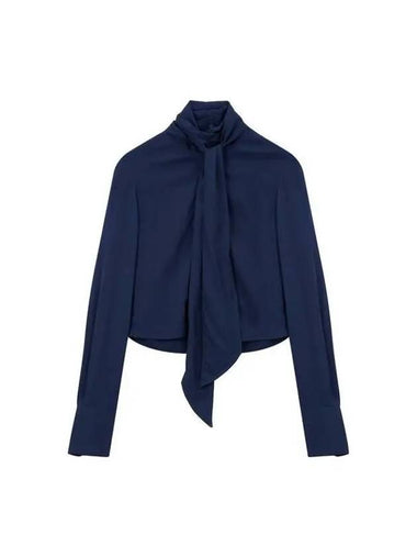 Scarf neck cropped shirt navy 271025 - STELLA MCCARTNEY - BALAAN 1