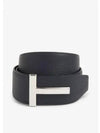 Silver Hardware T Logo Reversible Leather Belt Dark Navy - TOM FORD - BALAAN 2