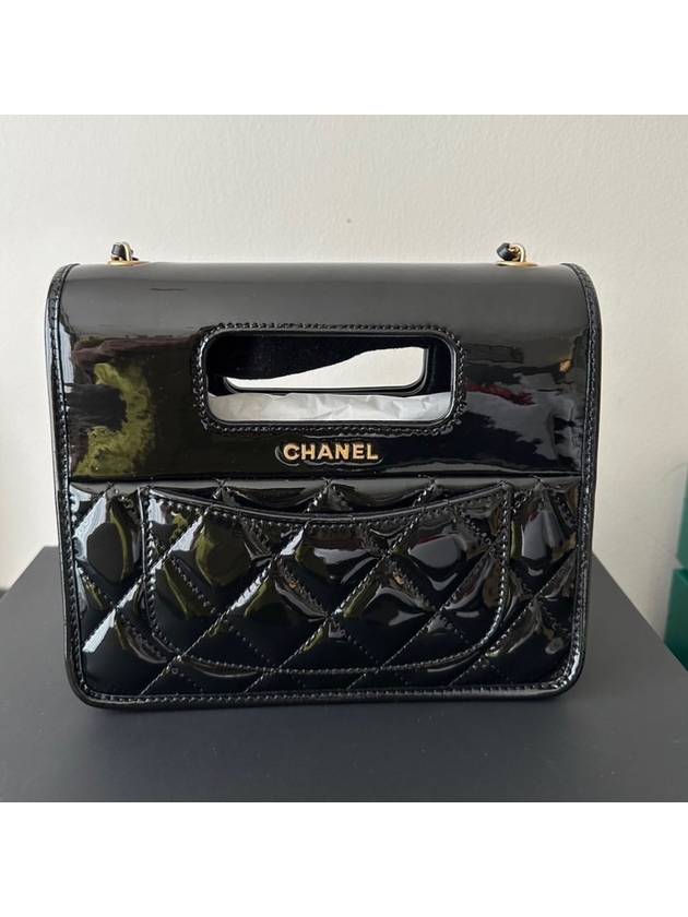 Mini Flap Bag with Handle Patent Calfskin Gold Metal Black - CHANEL - BALAAN 10