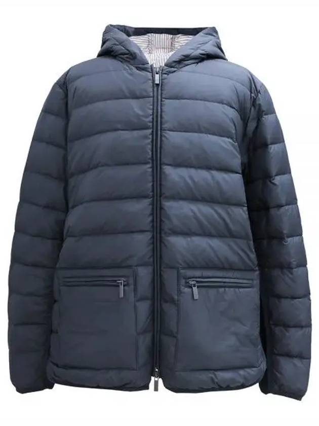 Ultra Light Nylon Hooded Down Padding Navy - THOM BROWNE - BALAAN 2