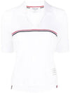 Three Stripes High Twist Rib Polo Shirt White - THOM BROWNE - BALAAN 1