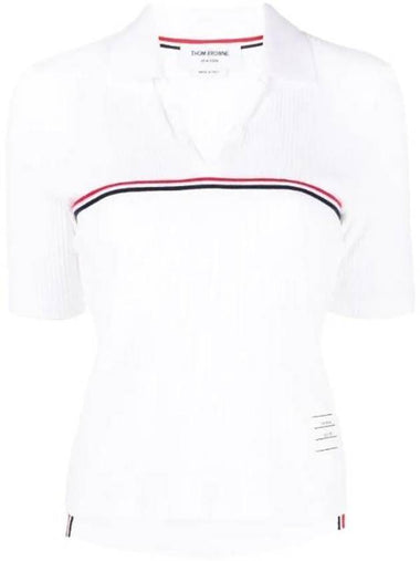 Three Stripes High Twist Rib Polo Shirt White - THOM BROWNE - BALAAN 1