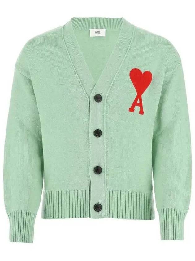 Men's Big Heart Logo Patch Overfit Cardigan Aqua Green - AMI - BALAAN 2