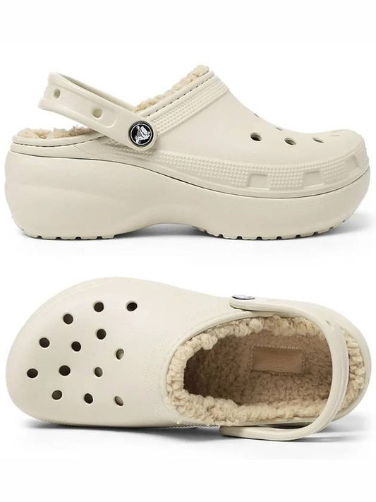 Fur indoor shoes women's classic platform lined clog woman bone 207938 2Y2 - CROCS - BALAAN 1