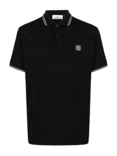 Logo Patch Short Sleeve Polo Shirt Black - STONE ISLAND - BALAAN 2