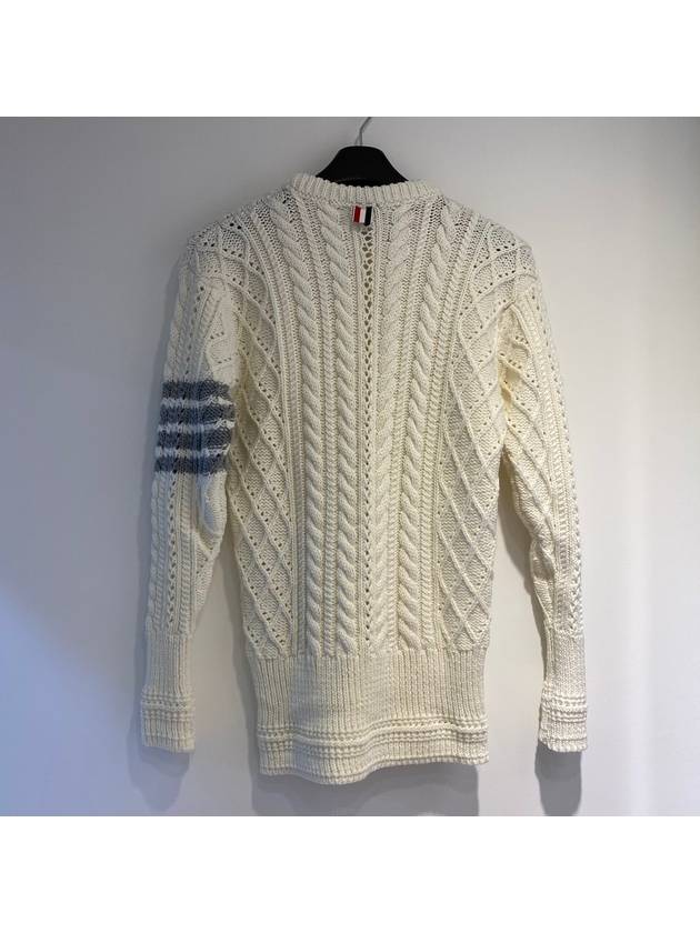 Women's Merino Wool Aran Cable Relaxed Knit Top White - THOM BROWNE - BALAAN 5