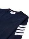 4-Bar Striped Cotton Long Sleeve T-Shirt Navy - THOM BROWNE - BALAAN 4