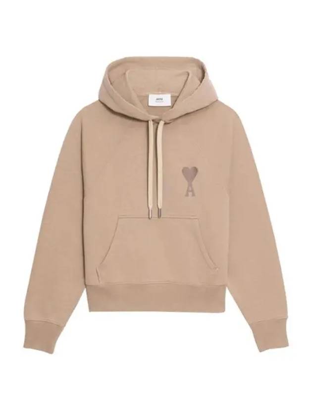 Big Heart Logo Heavy Loopback Organic Cotton Fleece Hoodie Beige - AMI - BALAAN 2