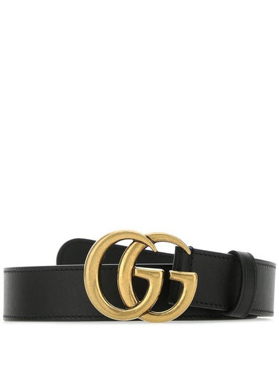 Men's GG Marmont Double G Buckle Gold Hardware Leather Belt Black - GUCCI - BALAAN 2