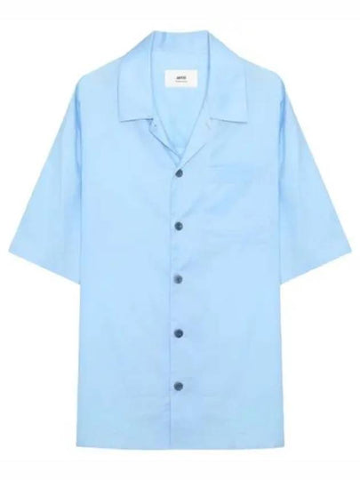 Camp Collar Pocket Cotton Short Sleeve Shirt Sky Blue - AMI - BALAAN 2