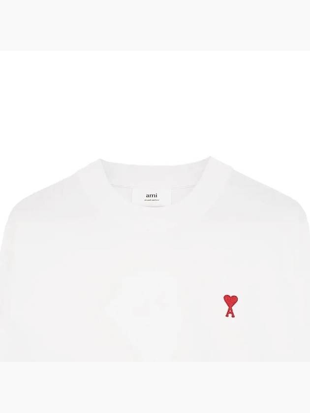 Small Heart Logo Long Sleeve T-Shirt White - AMI - BALAAN 3