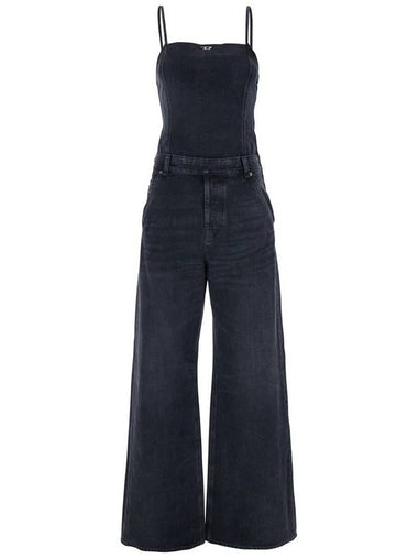 Black Jeans With Overalls And D Logo Plaque On The Front In Cotton And Modal Blend Woman - DIESEL - BALAAN 1