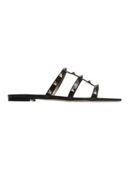 Rockstud Flat Slippers Black - VALENTINO - BALAAN 1