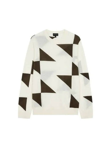 Men s Triangle Pattern Crew Neck Knit Cream 270282 - EMPORIO ARMANI - BALAAN 1